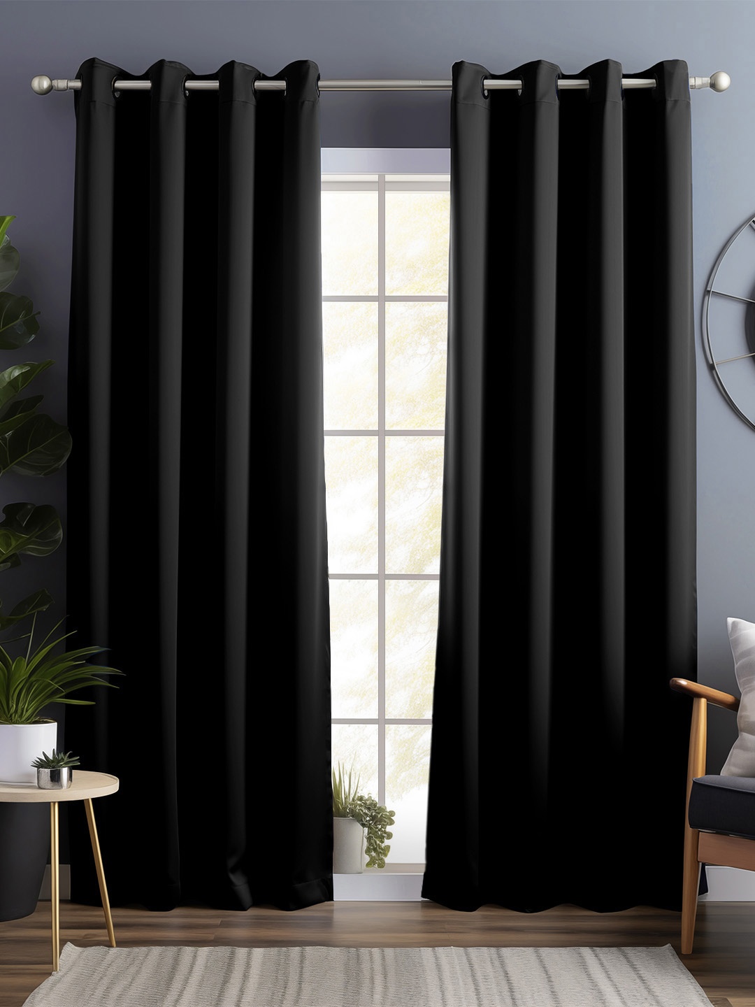 

Bedspun Black 2 Pieces Black Out Door Curtain