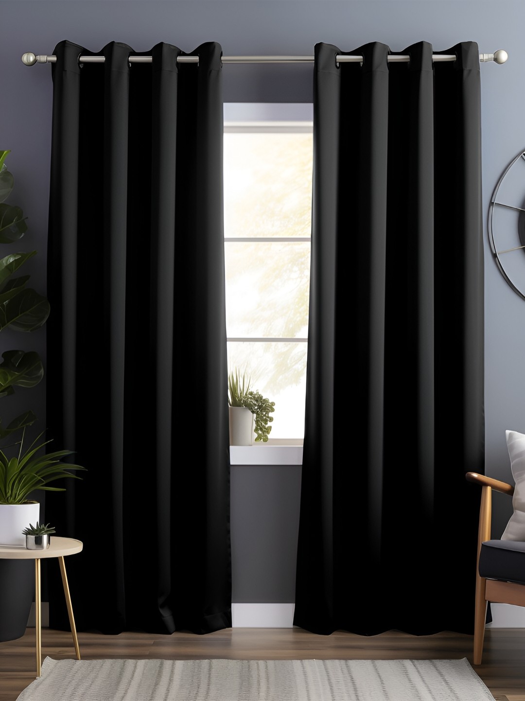 

Bedspun Black 2 Pieces Black Out Long Door Curtain