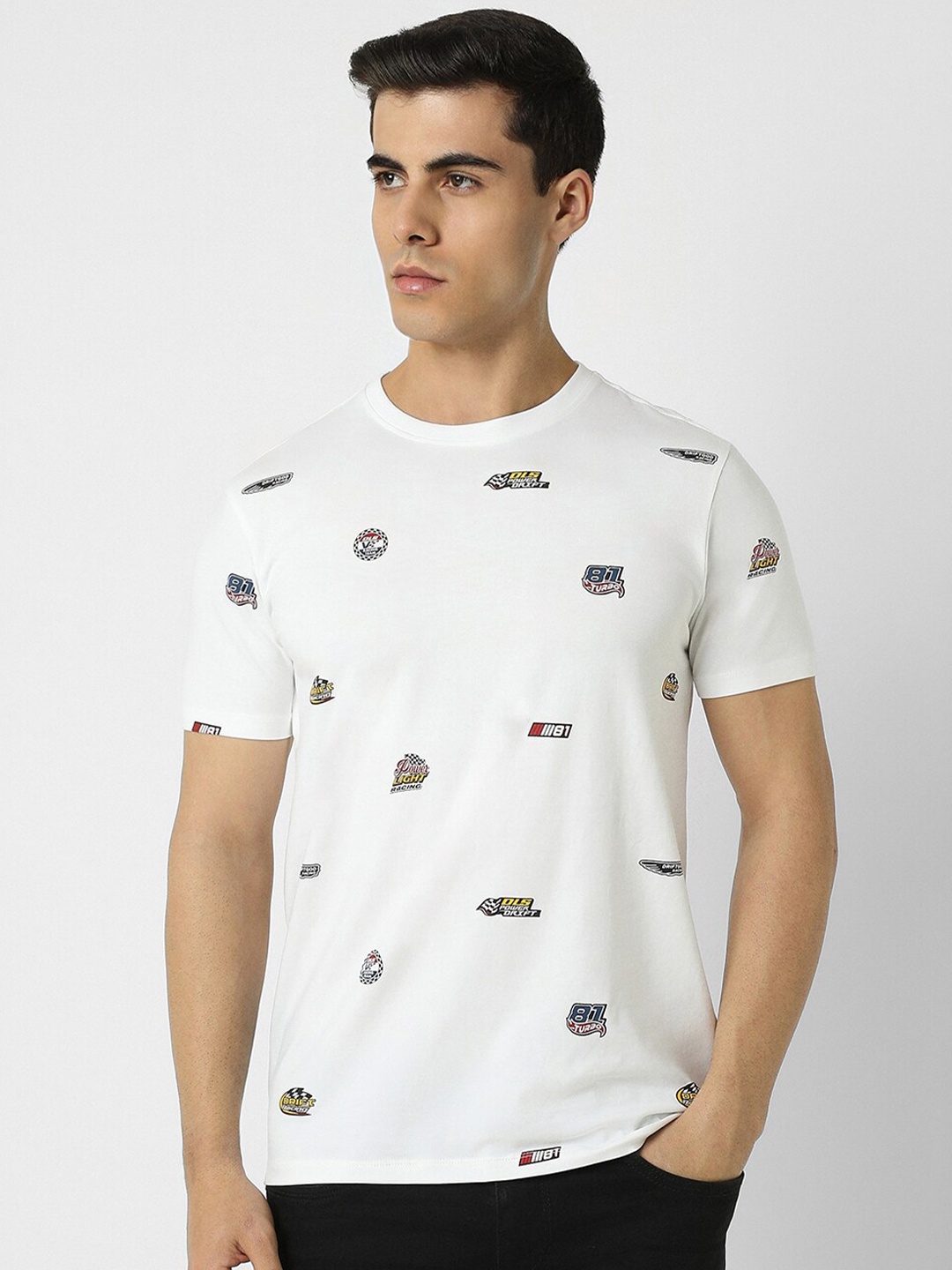 

VAN HEUSEN DENIM LABS Conversational Printed Round Neck Cotton T-shirt, White