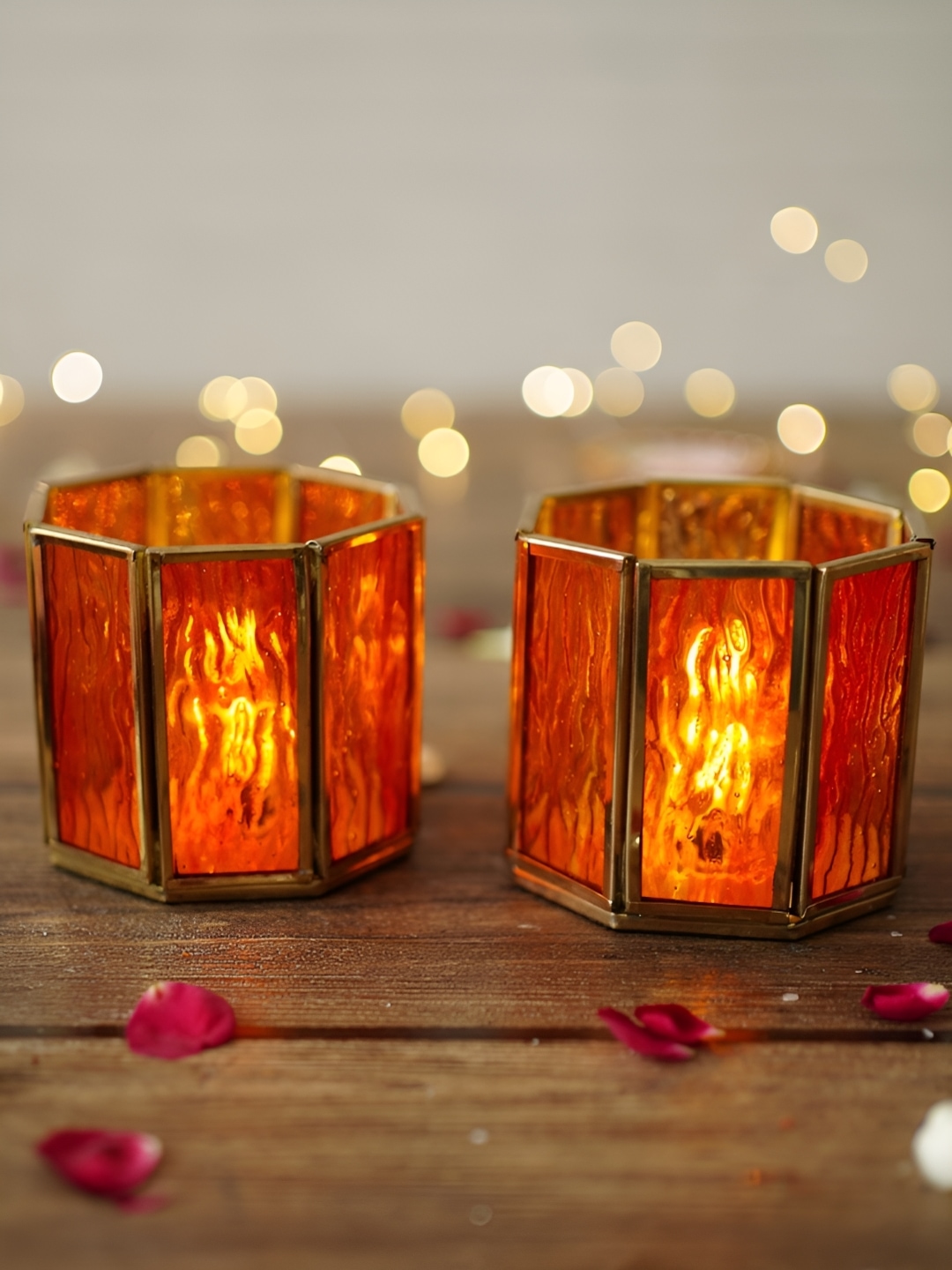 

BEHOMA Orange 2 Pieces Textured Glass Candle Holder