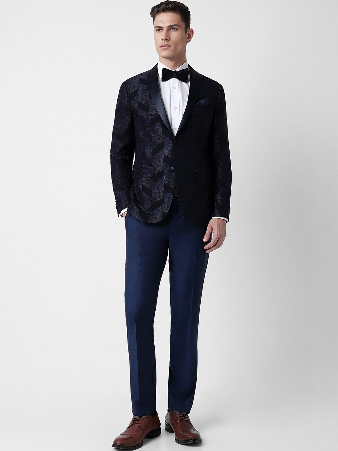

Peter England Elite Slim-Fit Single-Breasted Two-Piece Party Suit, Navy blue