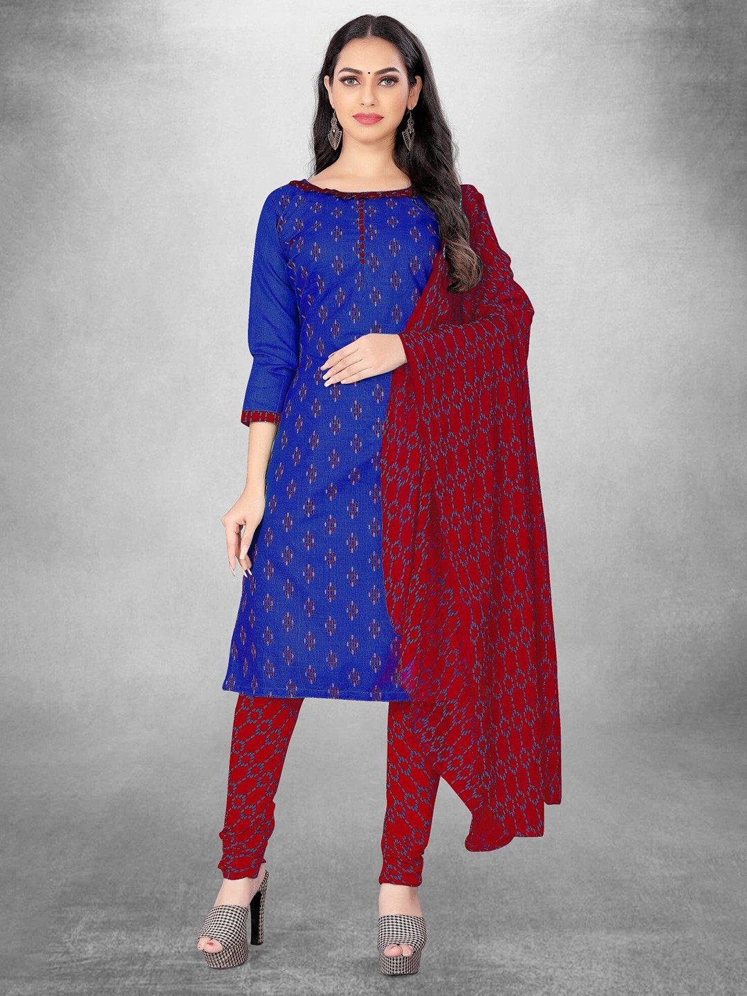 

Panzora Geometric Printed Cotton Unstitched Dress Material, Blue