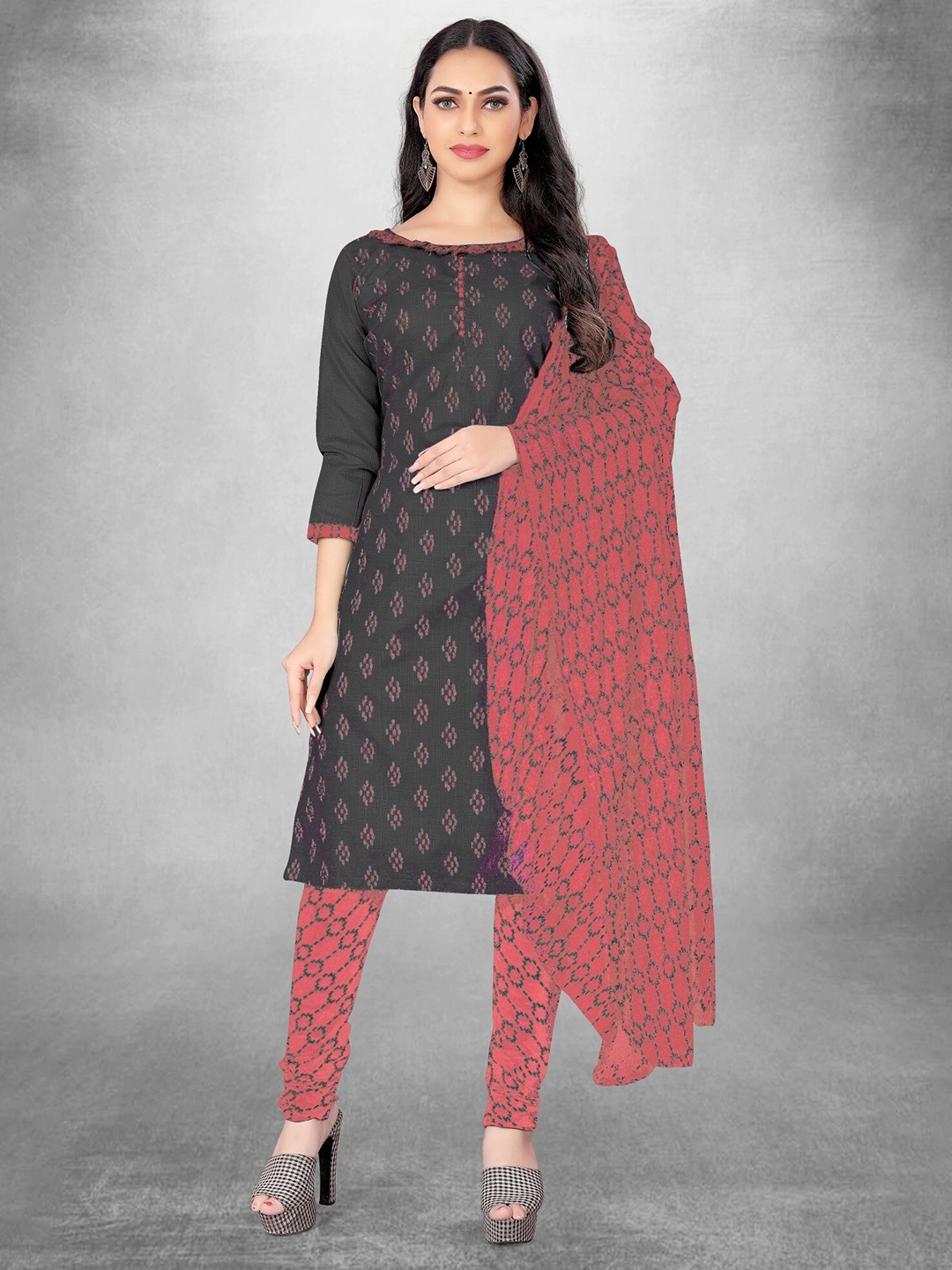 

Panzora Geometric Printed Cotton Unstitched Dress Material, Grey