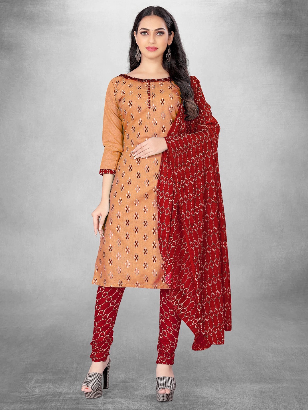 

Panzora Geometric Printed Cotton Unstitched Dress Material, Orange