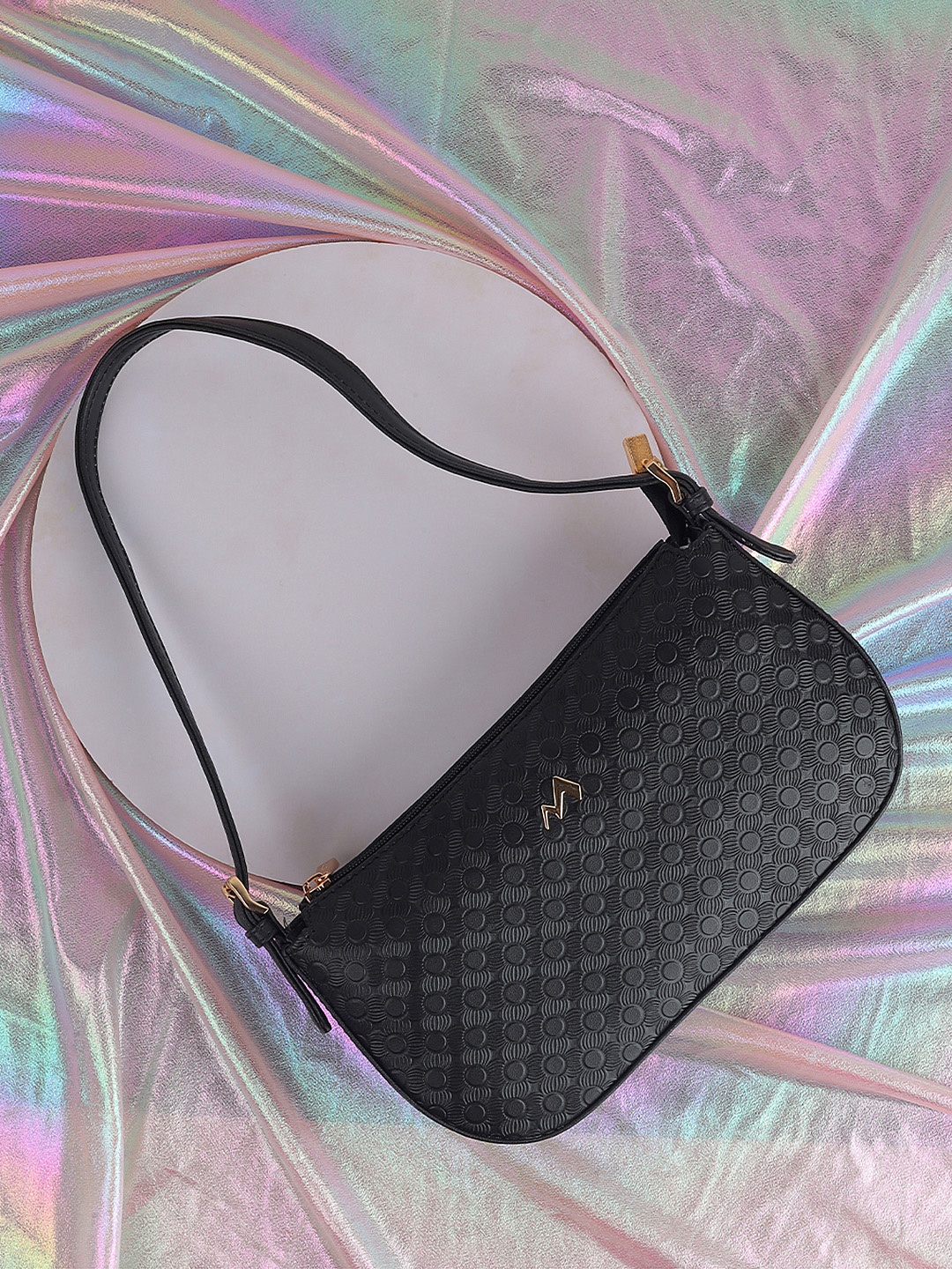

Metro Textured Half Moon Shoulder Bag, Black