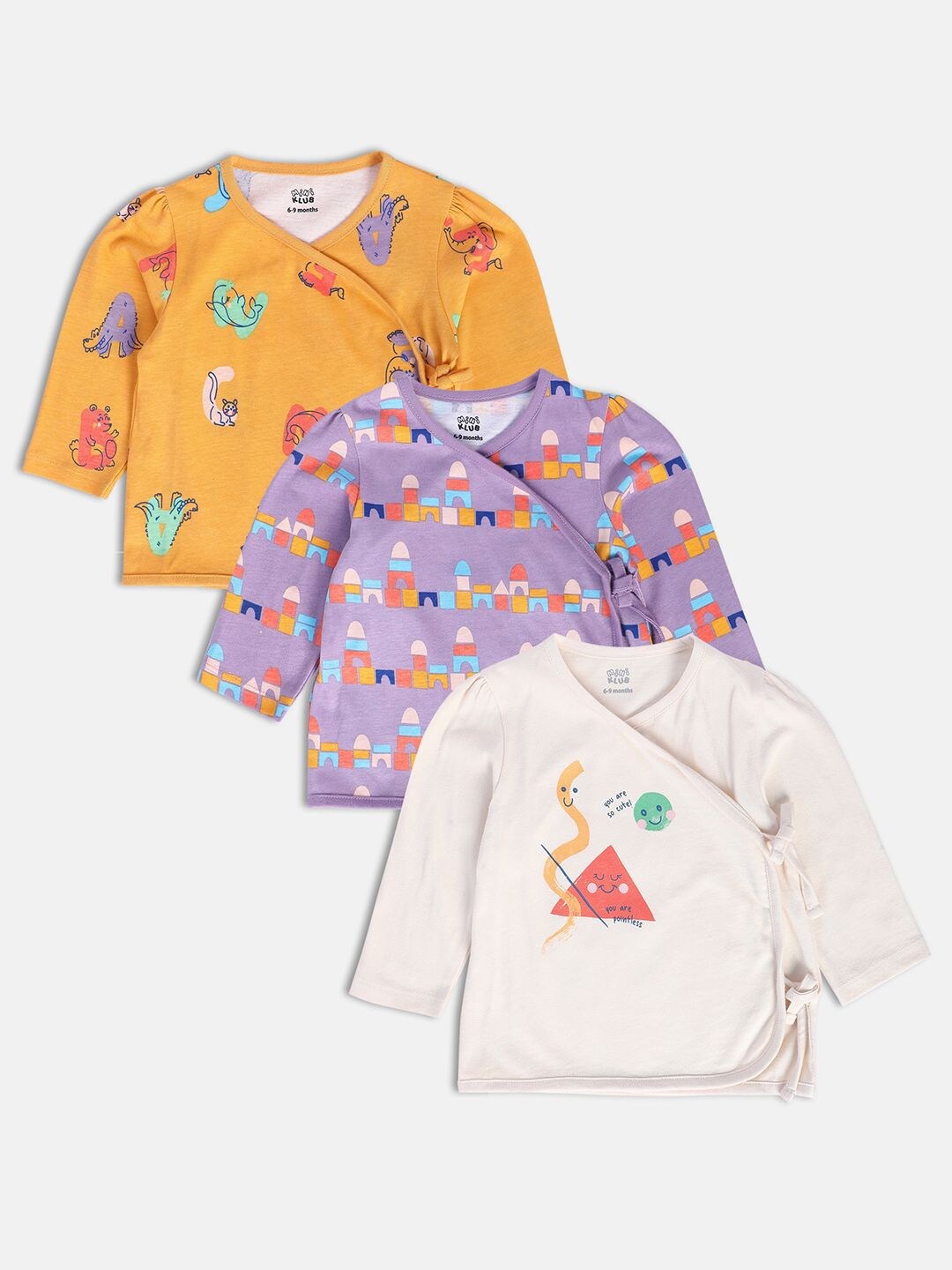 

MINI KLUB Pack Of 3 Girls Abstract Printed Round Neck Cotton T-shirts, Orange