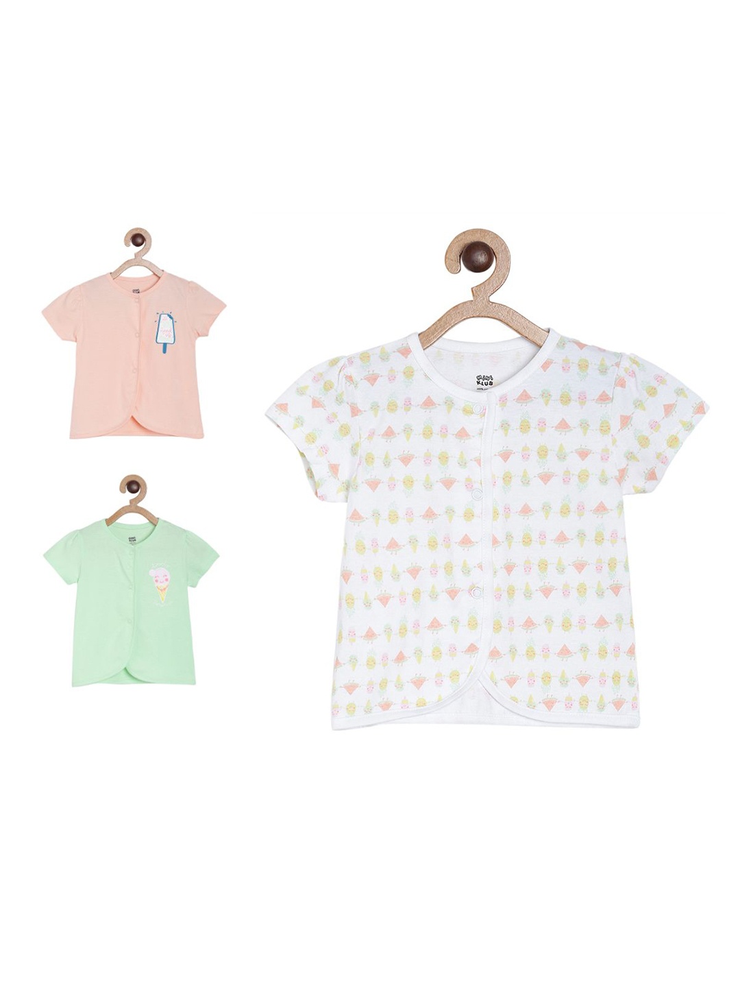 

MINI KLUB Girls Pack of 3 Abstract Printed Round Neck T-shirts, White