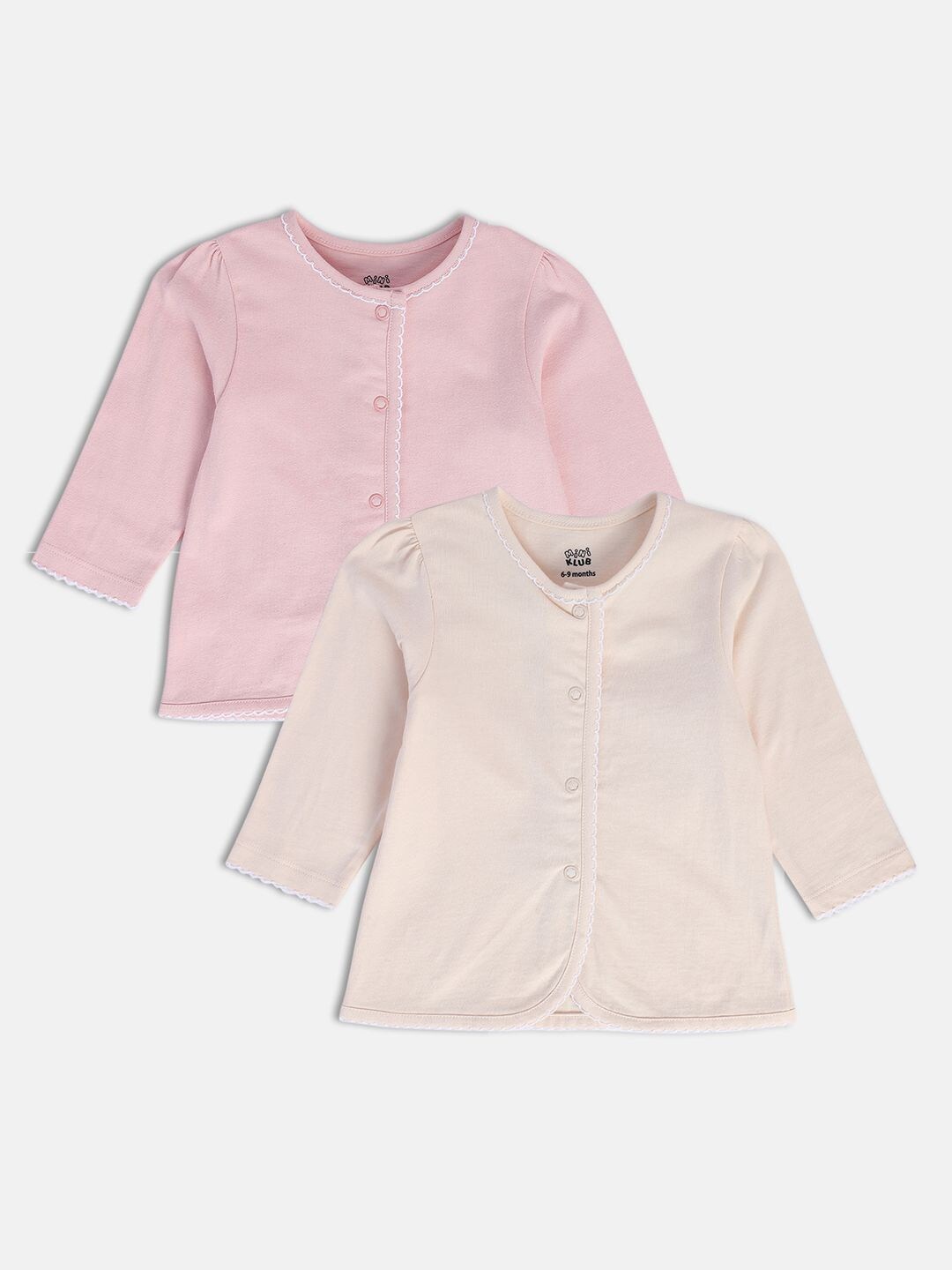 

MINI KLUB Girls Pack of 2 Henley Neck Long Sleeves Cotton T-shirt T-shirt, White