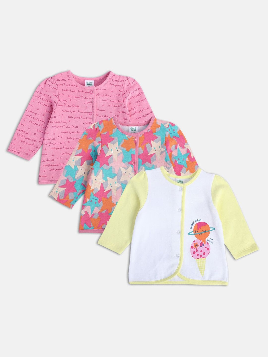 

MINI KLUB Infant Girls Pack Of 3 Printed Pure Cotton Jhablas, Pink