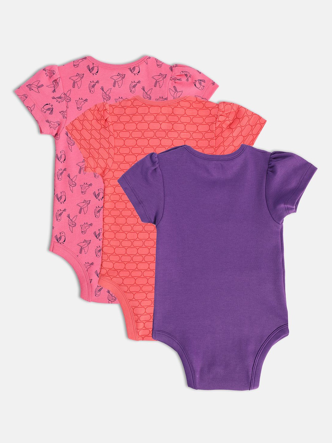 

MINI KLUB Mto Infant Girls Pack Of 3 Printed Cotton Bodysuit, Pink