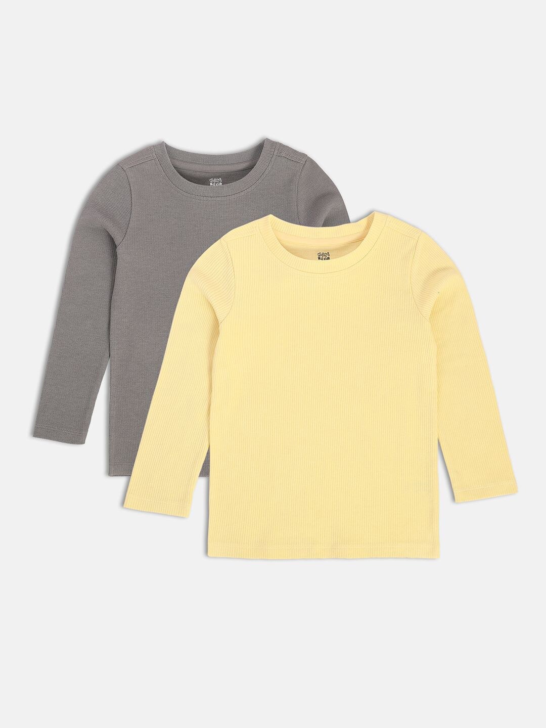 

MINI KLUB Kids Pack Of 2 Round Neck Long Sleeves Raw Edge Cotton T-shirt, Green