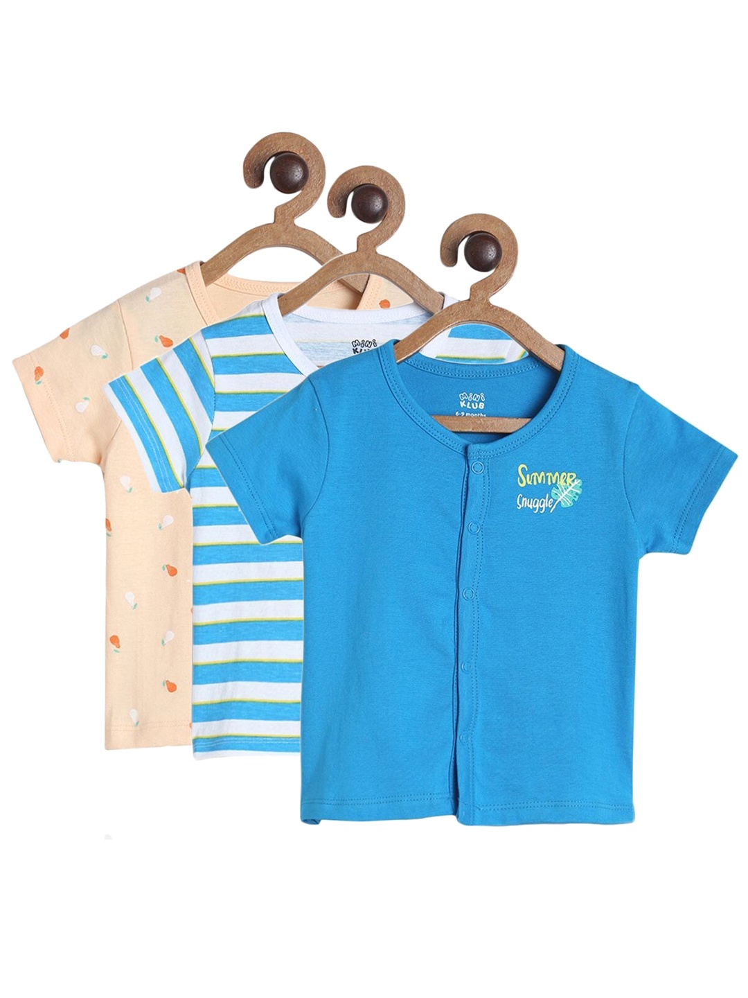 

MINI KLUB Boys Pack of 3 Striped Round Neck Short Sleeves Cotton T-shirt, Blue