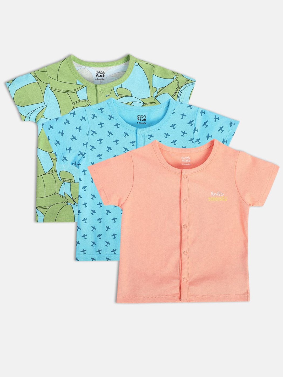 

MINI KLUB Infant Boys Pack Of 3 Printed Pure Cotton Jhablas, Blue