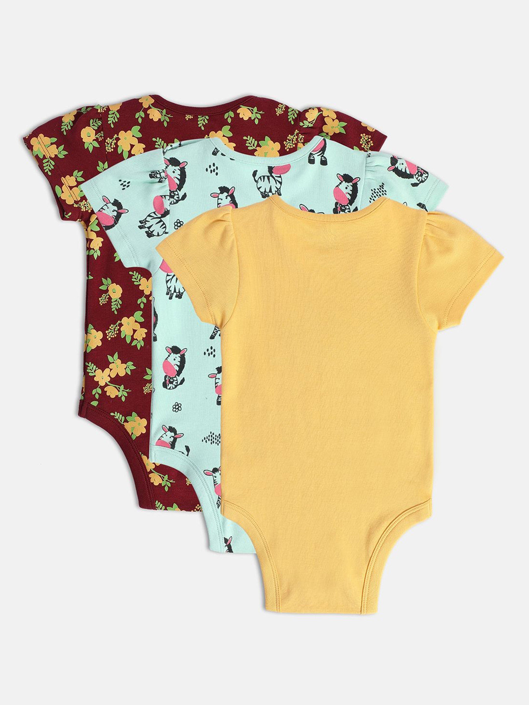 

MINI KLUB Mto Infant Girls Pack Of 3 Printed Cotton Bodysuits, Maroon
