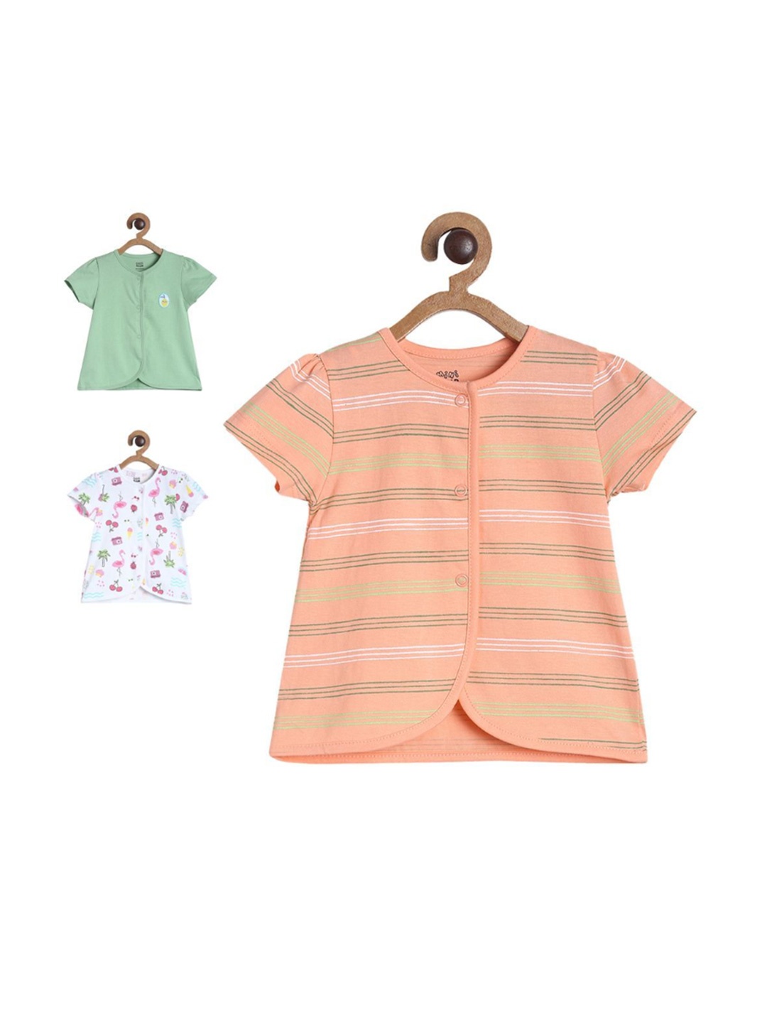 

MINI KLUB Infant Girls Pack Of 3 Short Sleeves Pure Cotton Jhablas, Peach