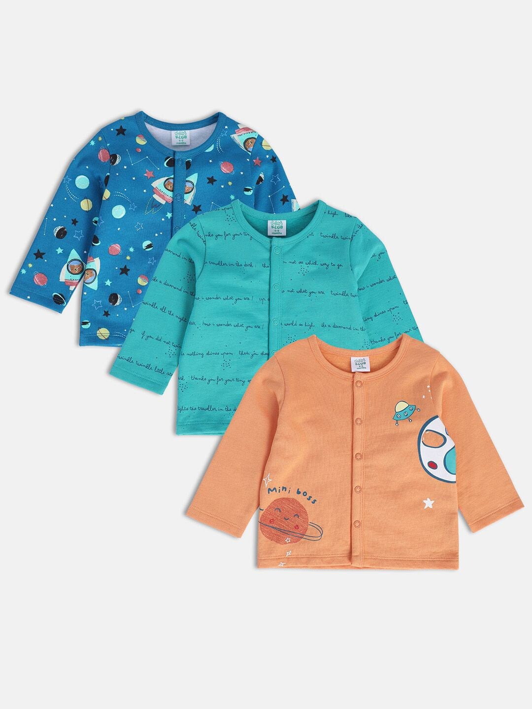 

MINI KLUB Infants Boys Pack of 3 Graphic Printed Pure Cotton T-shirt, Blue