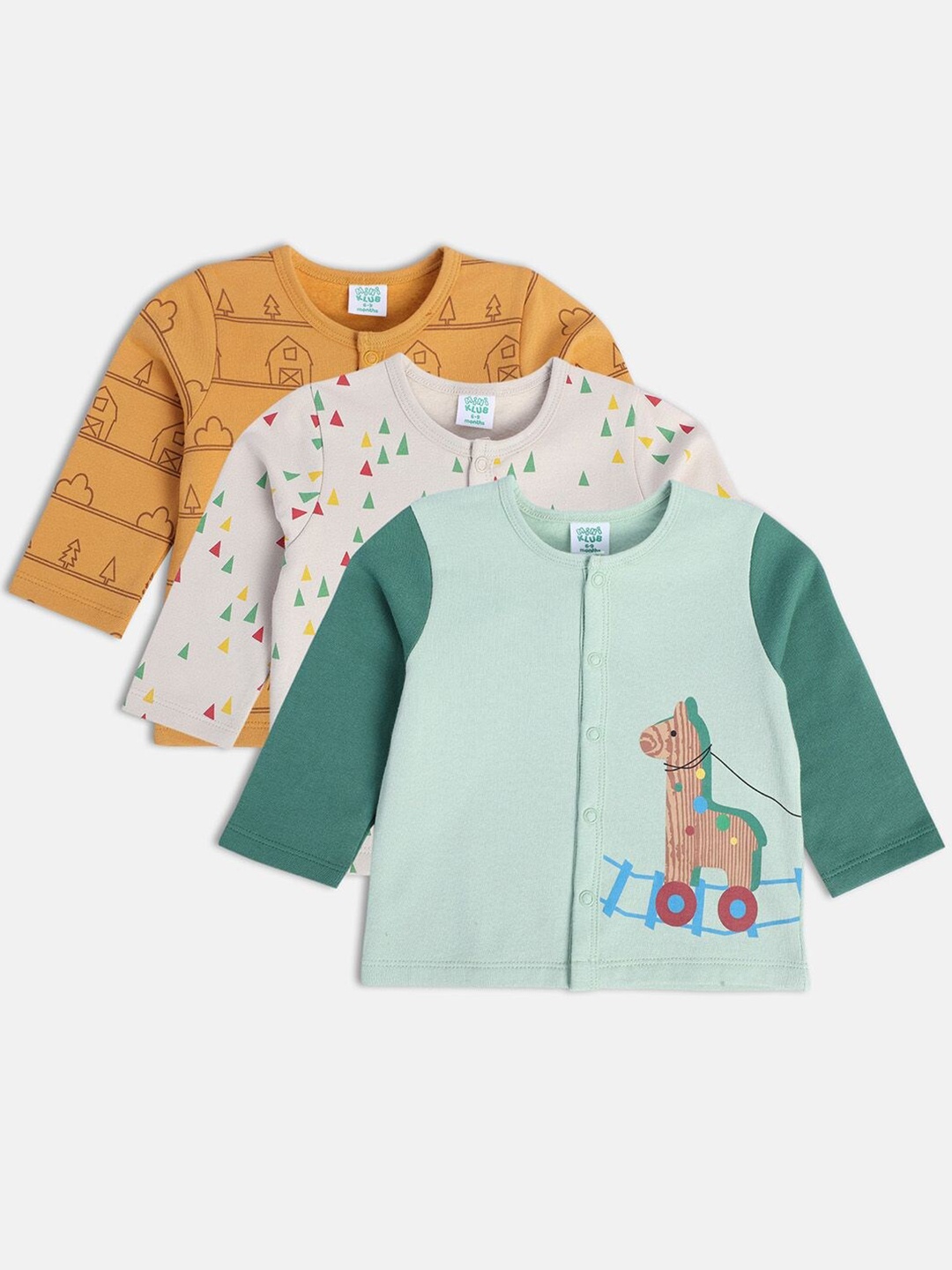 

MINI KLUB Pack Of 3 Boys Printed Round Neck Cotton T-shirts, Beige