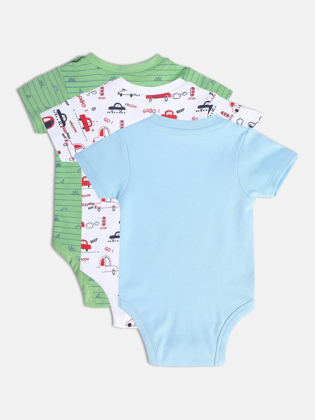 

MINI KLUB MTO Infant Boys Pack Of 3 Printed Pure Cotton Bodysuit, Blue