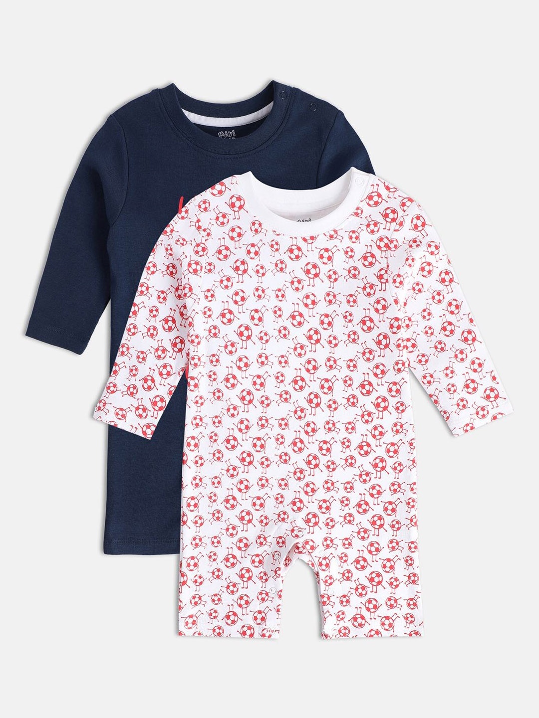 

MINI KLUB Infant Boys Pack Of 2 Printed Pure Cotton Rompers, White