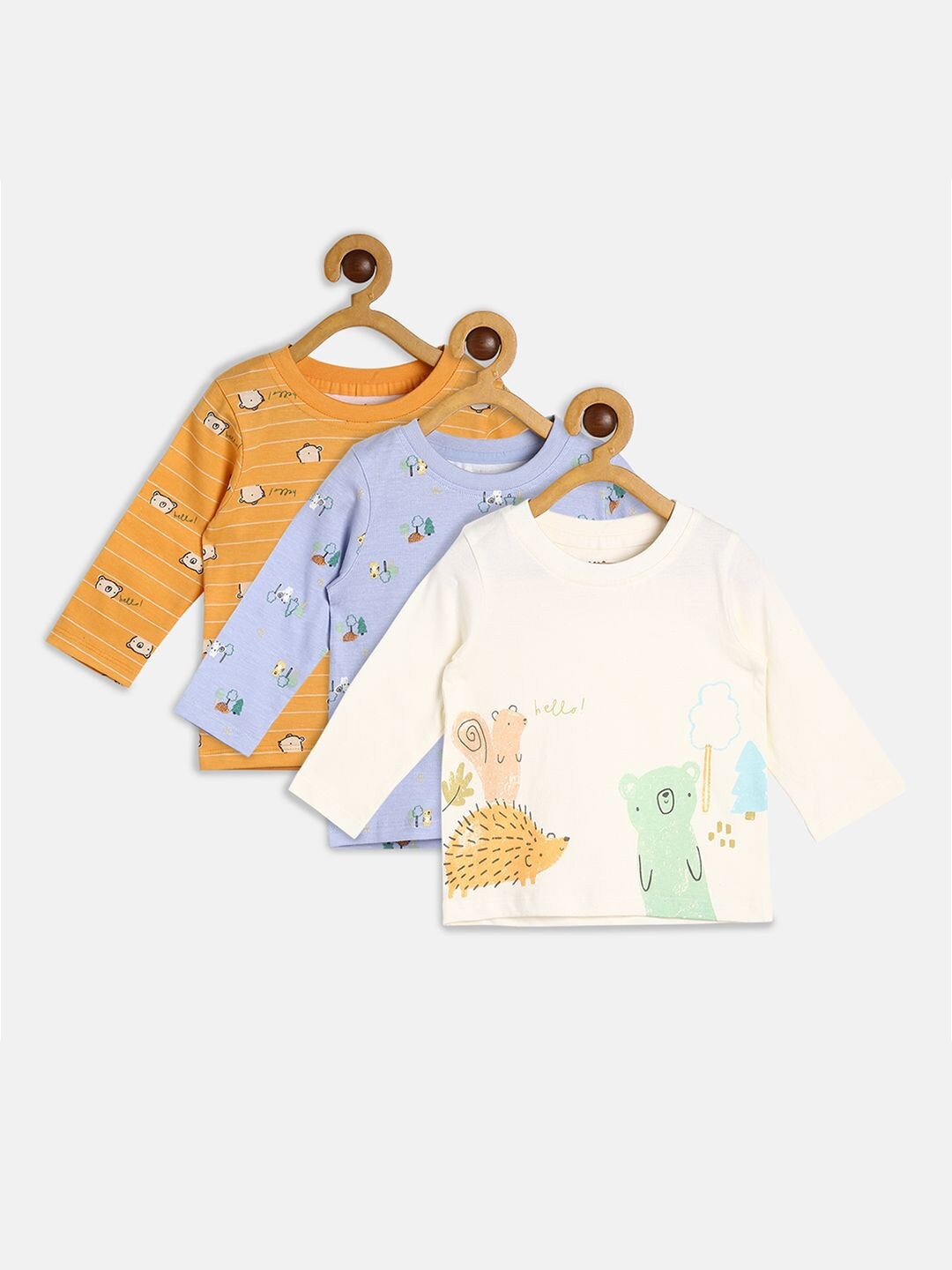 

MINI KLUB Boys Typography Pack of 3 Printed Round Neck Short Sleeves Cotton T-shirt, Yellow
