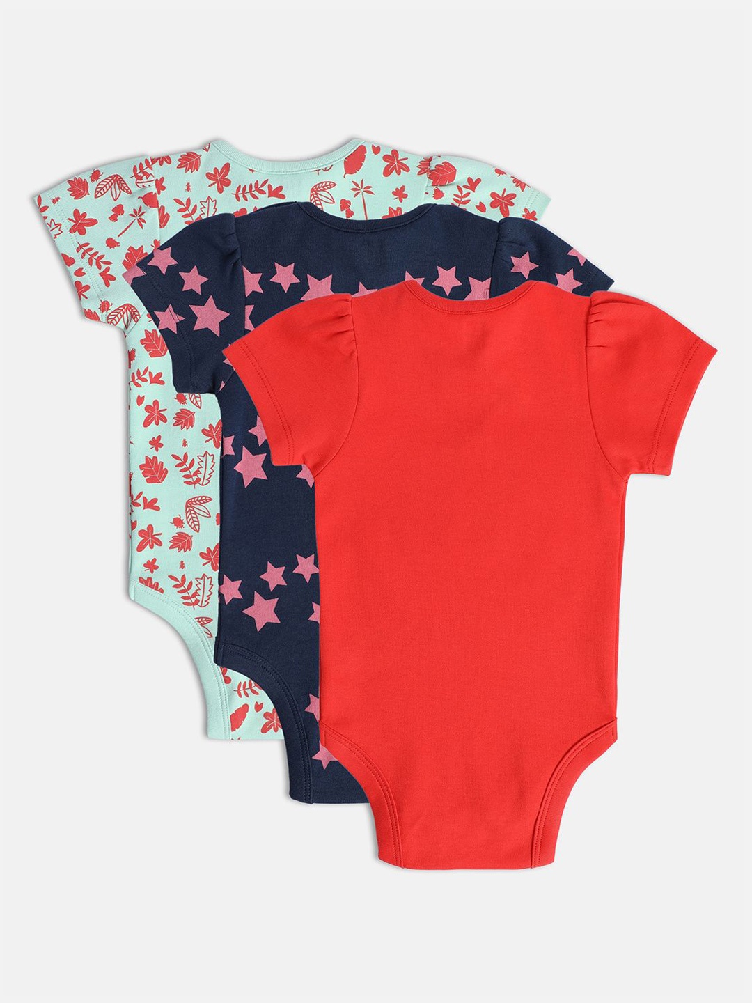 

MINI KLUB Mto Infants Girls Pack Of 3 Printed Pure Cotton Bodysuit, Red