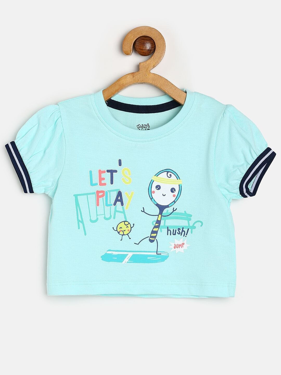 

MINI KLUB Girls Graphic Printed Puff Sleeve Casual Top, Blue