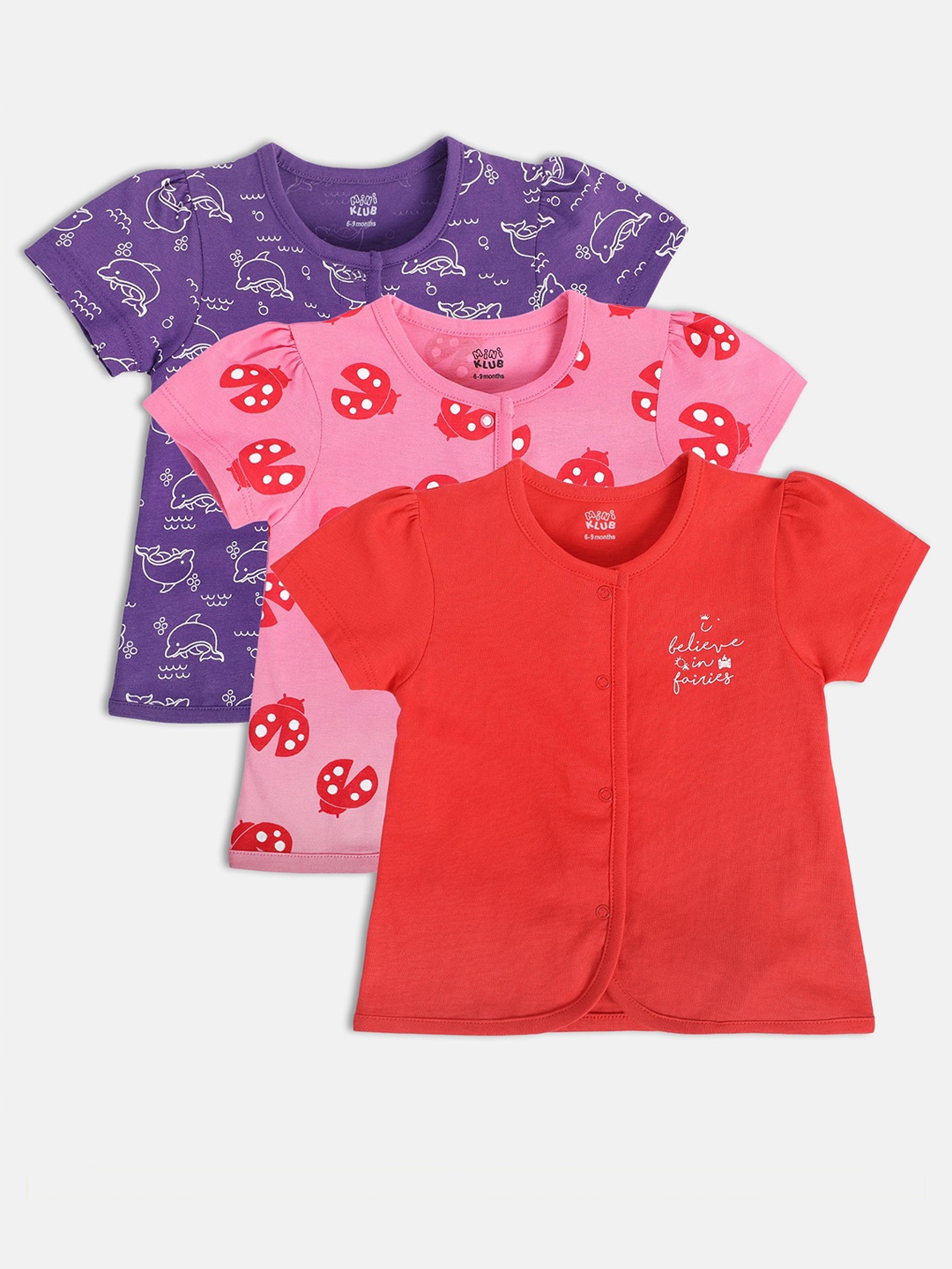 

MINI KLUB Infant Girls Pack Of 3 Printed Pure Cotton Jhablas, Pink