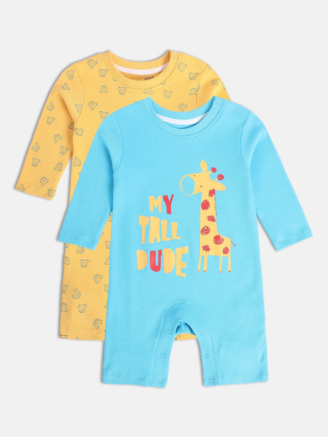 

MINI KLUB Infant Boys Pack Of 2 Conversational Printed Pure Cotton Rompers, Blue