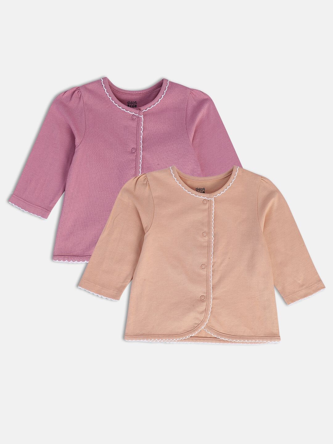 

MINI KLUB Infants Pack Of 2 Round Neck Puff Sleeves T-shirt, Peach