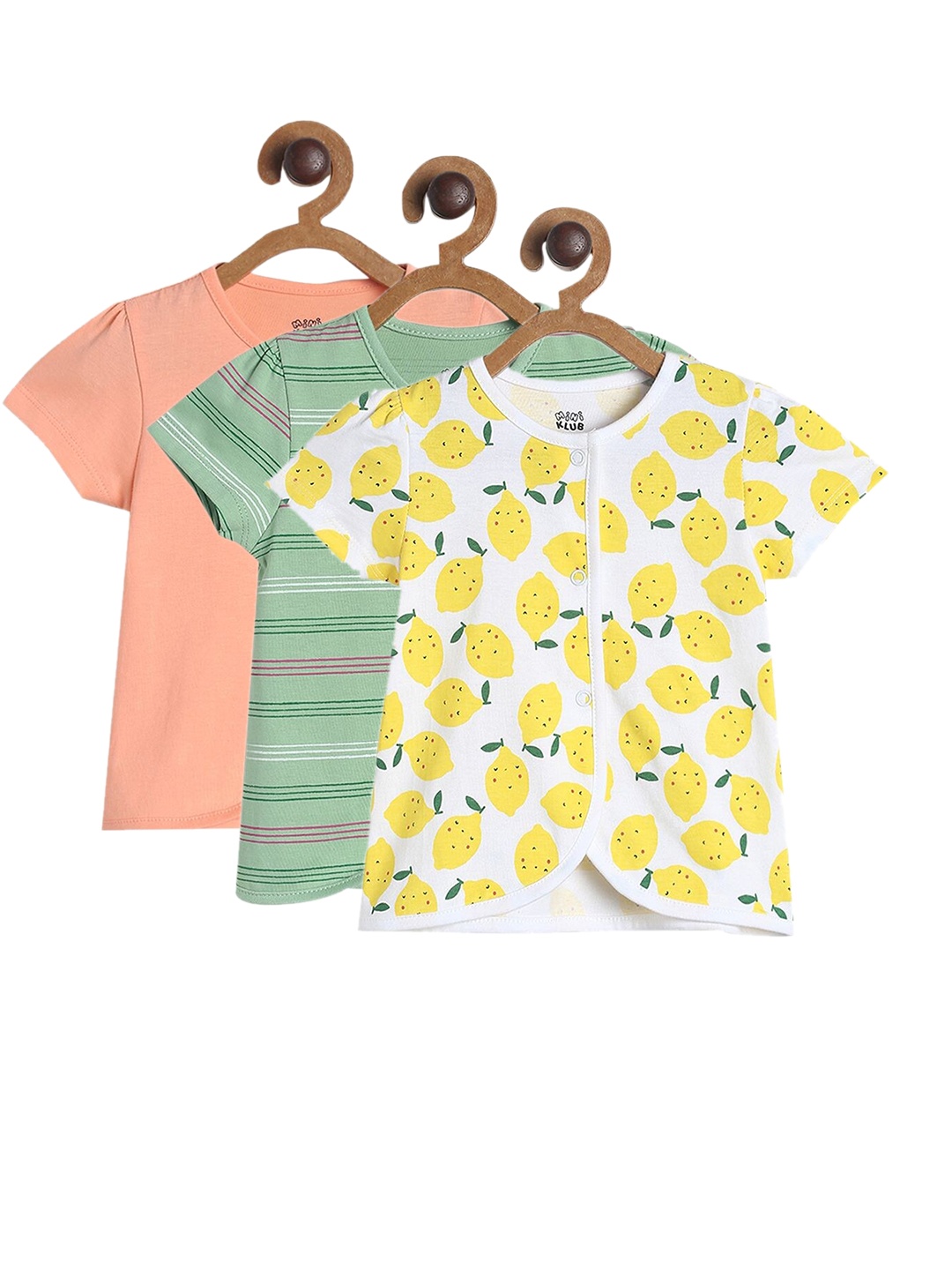 

MINI KLUB Girls Pack Of 3 Round Neck Cotton Vests, Orange
