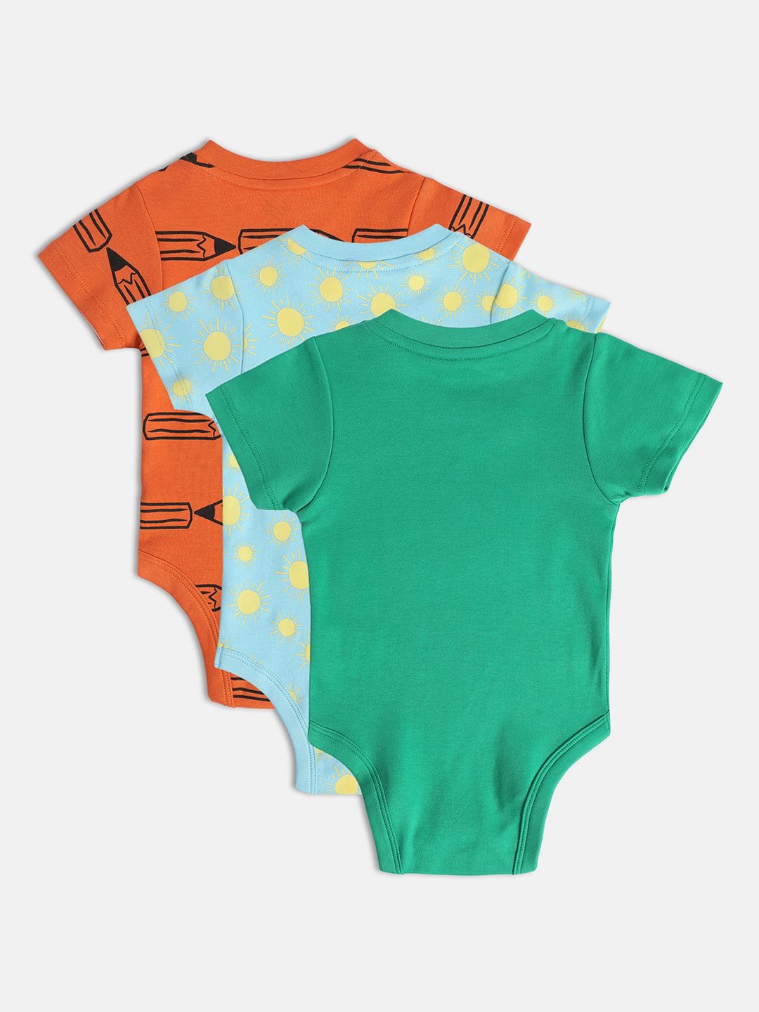 

MINI KLUB Infant Boys Pack Of 3 Printed Pure Cotton Bodysuit, Orange