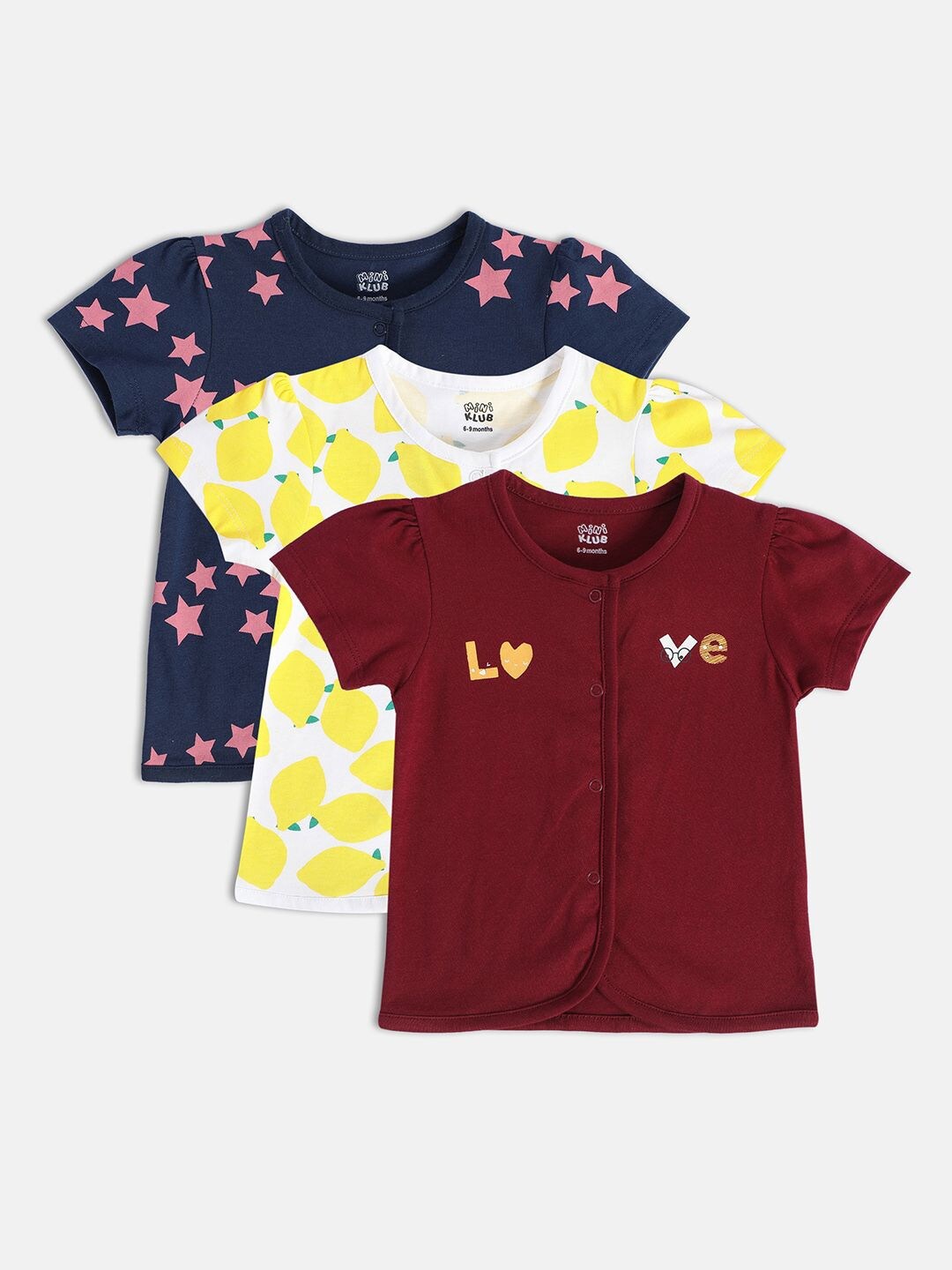 

MINI KLUB Infant Girls Pack Of 3 Printed Pure Cotton Jhablas, Maroon