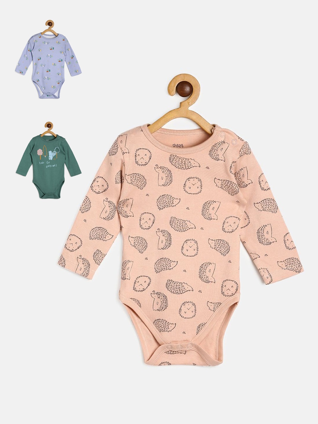 

MINI KLUB Infant Boys Pack Of 3 Printed Pure Cotton Bodysuit, Peach