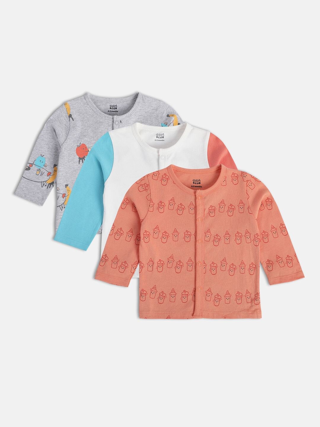 

MINI KLUB Infant Boys Pack Of 3 Printed Pure Cotton Jhablas, Peach