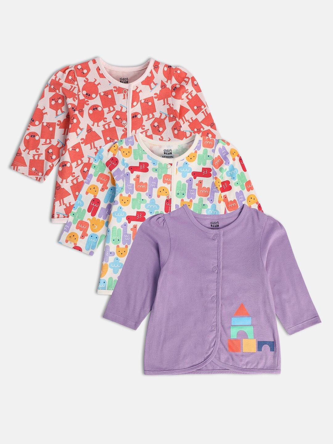 

MINI KLUB Infant Girls Pack Of 3 Printed Pure Cotton Jhablas, Beige