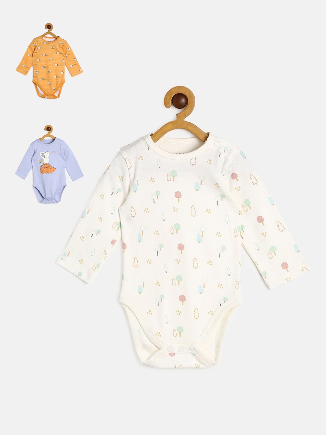 

MINI KLUB Infant Boys Pack Of 3 Printed Pure Cotton Bodysuit, Yellow
