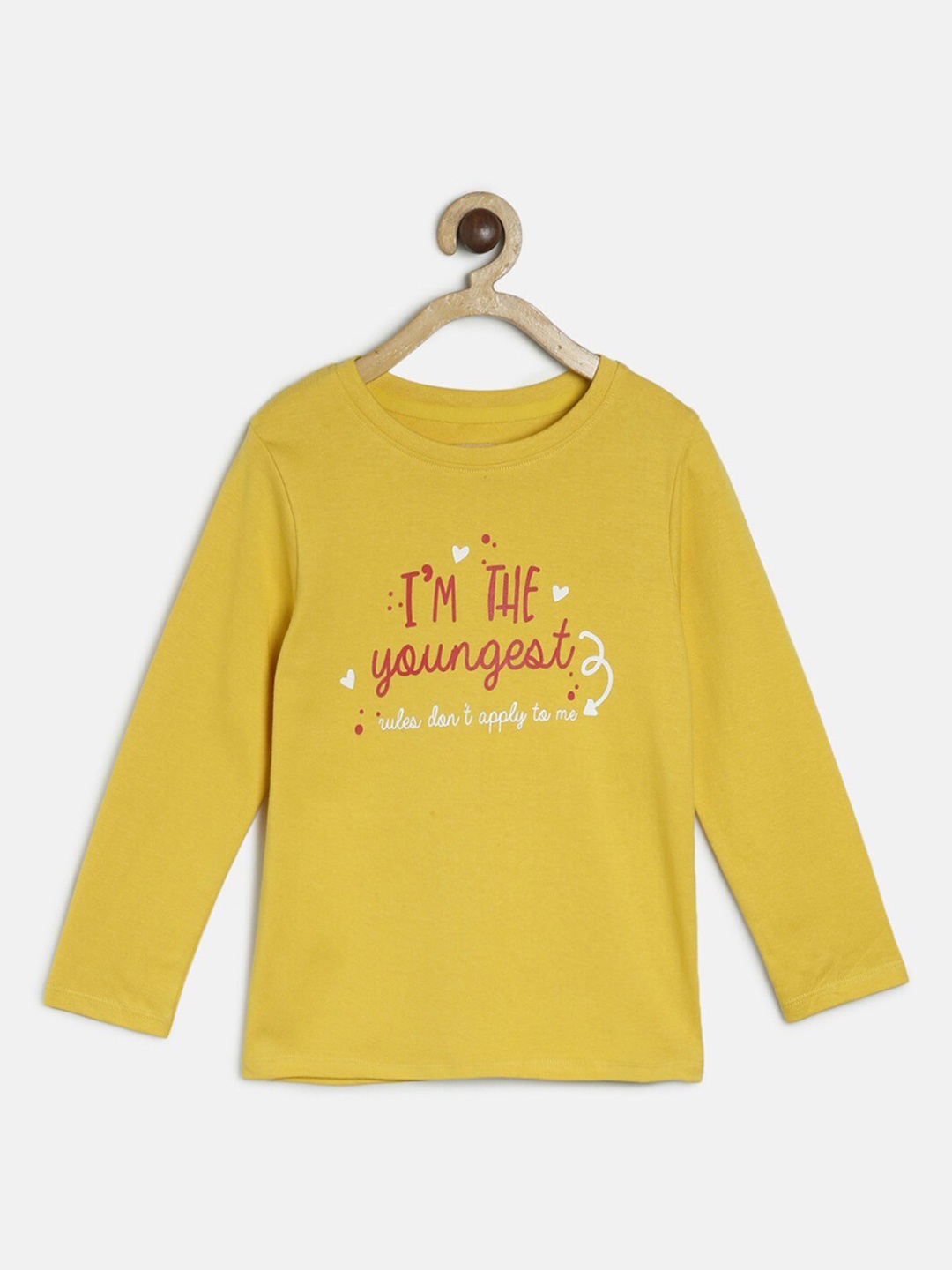 

MINI KLUB Girls Typography Printed Long Sleeves Opaque Cotton Top, Yellow