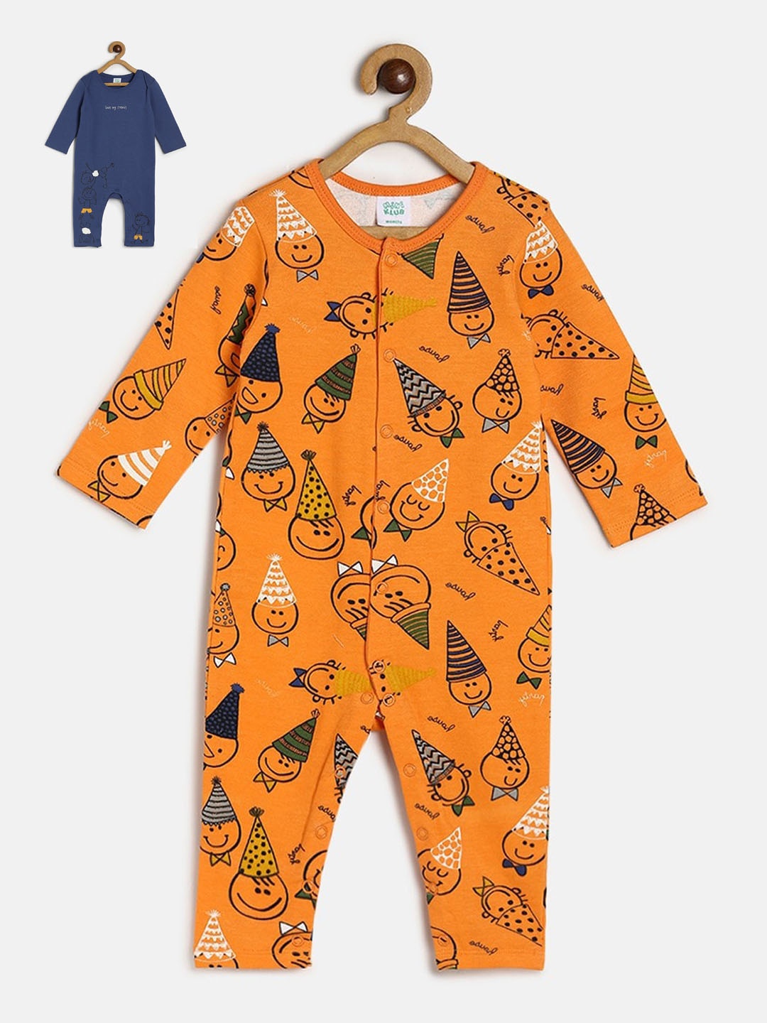 

MINI KLUB Infants Boys Pack Of 2 Printed Rompers, Orange