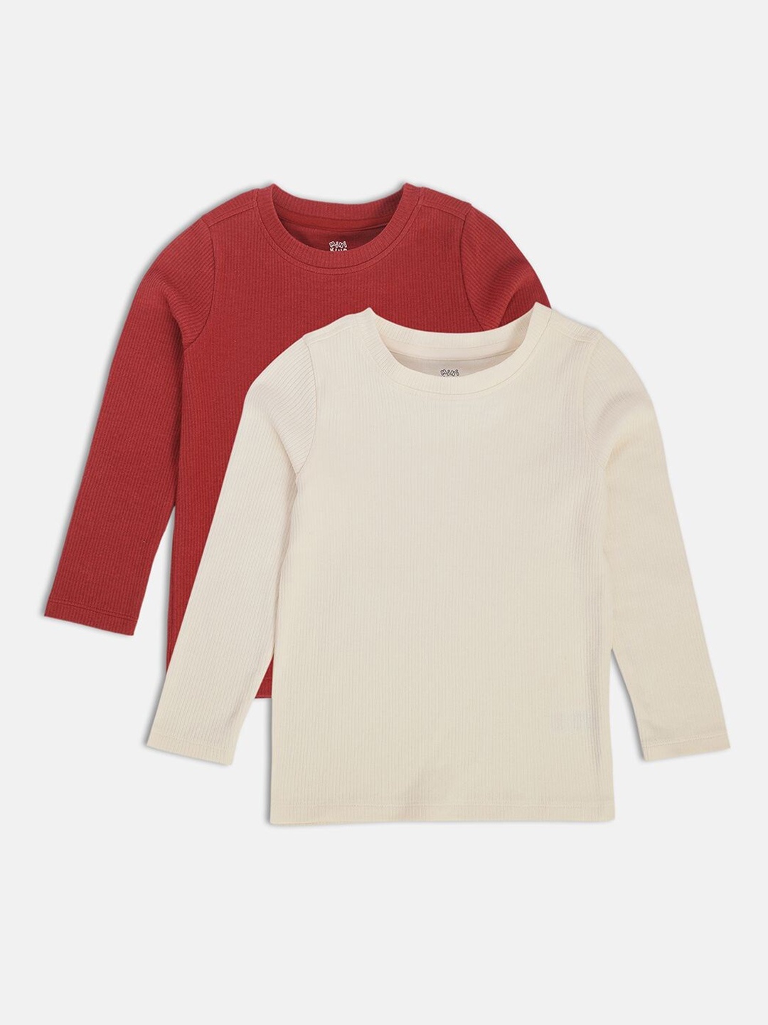 

MINI KLUB Kids Pack Of 2 Self Design Pure Cotton T-shirts, Red