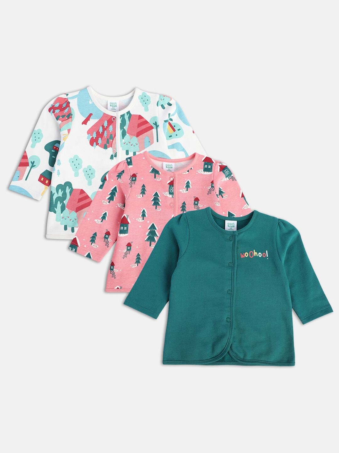

MINI KLUB Infant Girls 3 Pack Of 3 Printed Pure Cotton Jhablas, Green