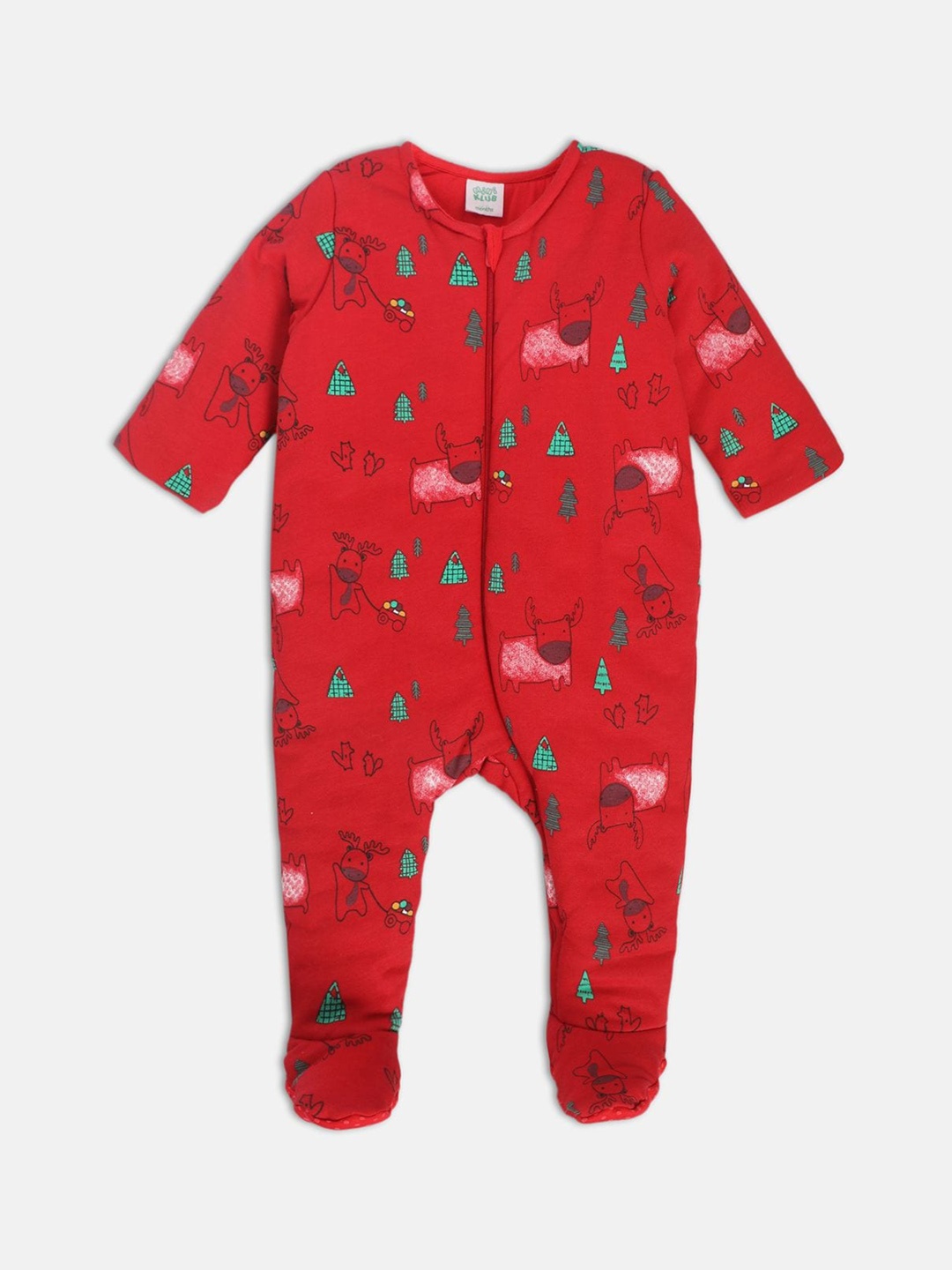 

MINI KLUB Infants Boys Printed Pure Cotton Sleepsuit, Red