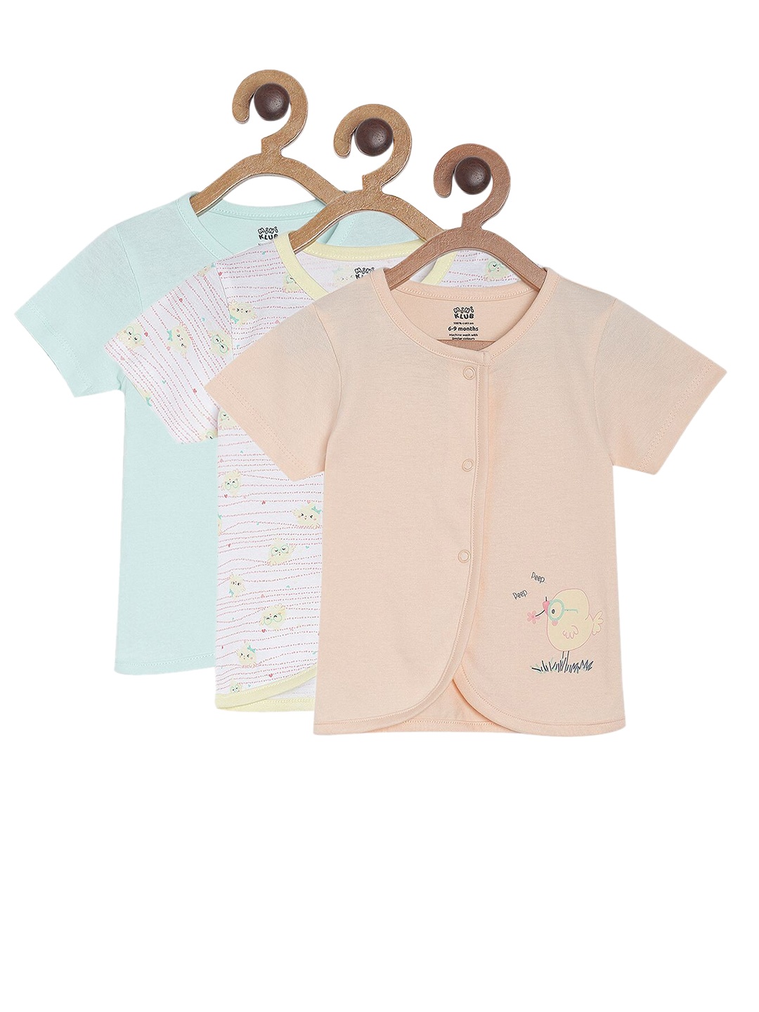 

MINI KLUB Infants Girls Pack Of 3 Conversational Printed Round Neck T-shirts, Sea green