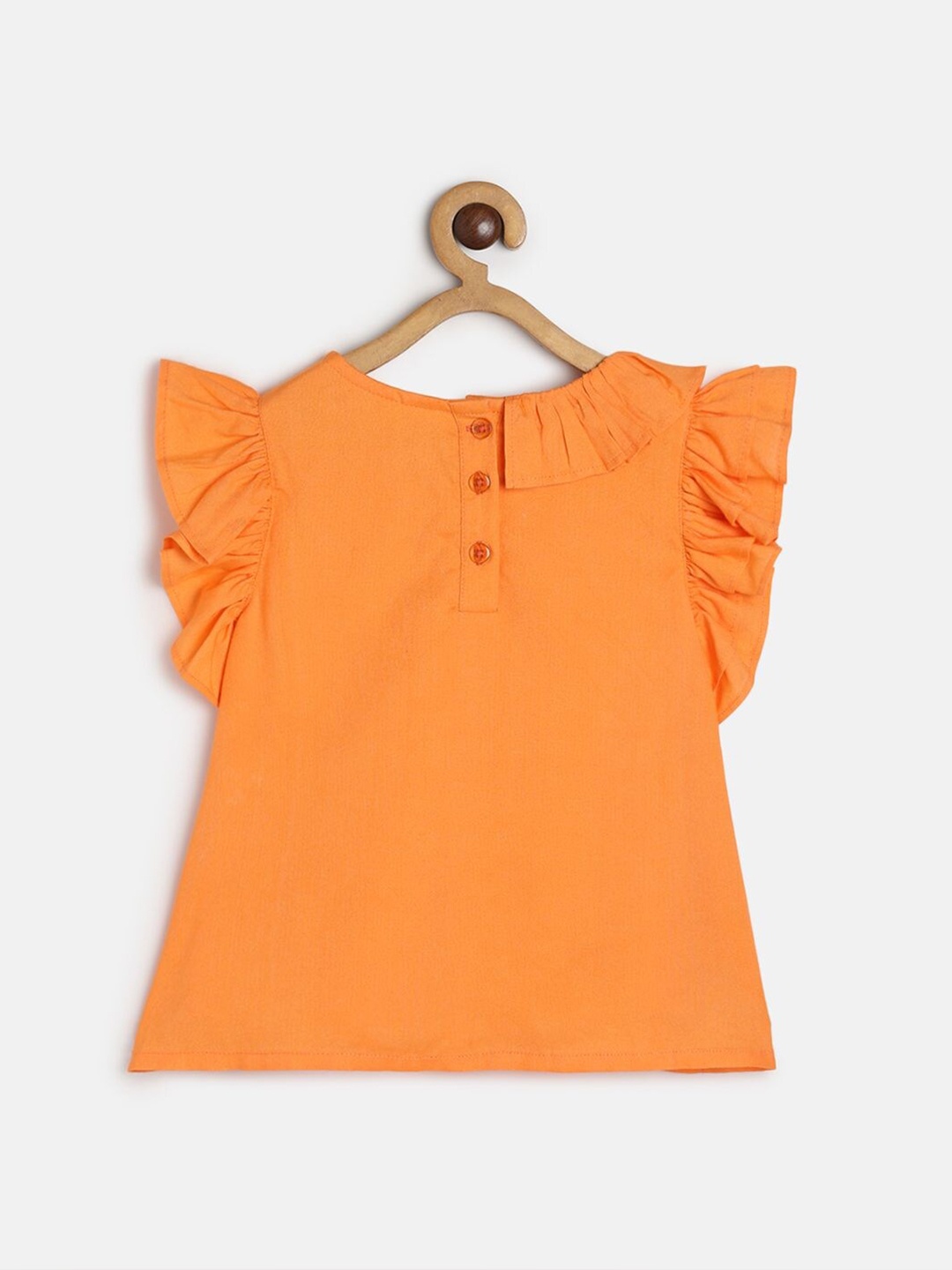 

MINI KLUB Girls Round Neck Flared Sleeves A-Line Top, Orange