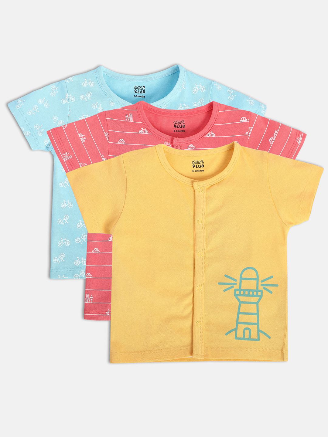 

MINI KLUB Infant Boys Pack Of 3 Printed Pure Cotton Jhablas, Yellow