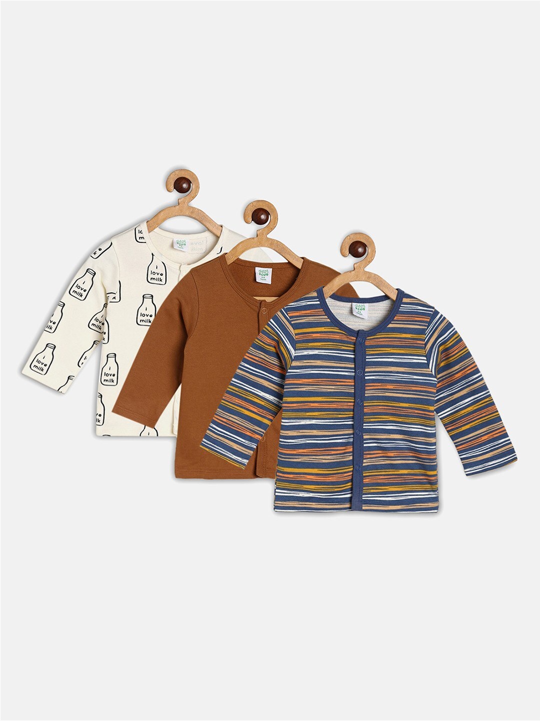 

MINI KLUB Boys Pack Of 3 Striped Applique Cotton T-shirt, Blue