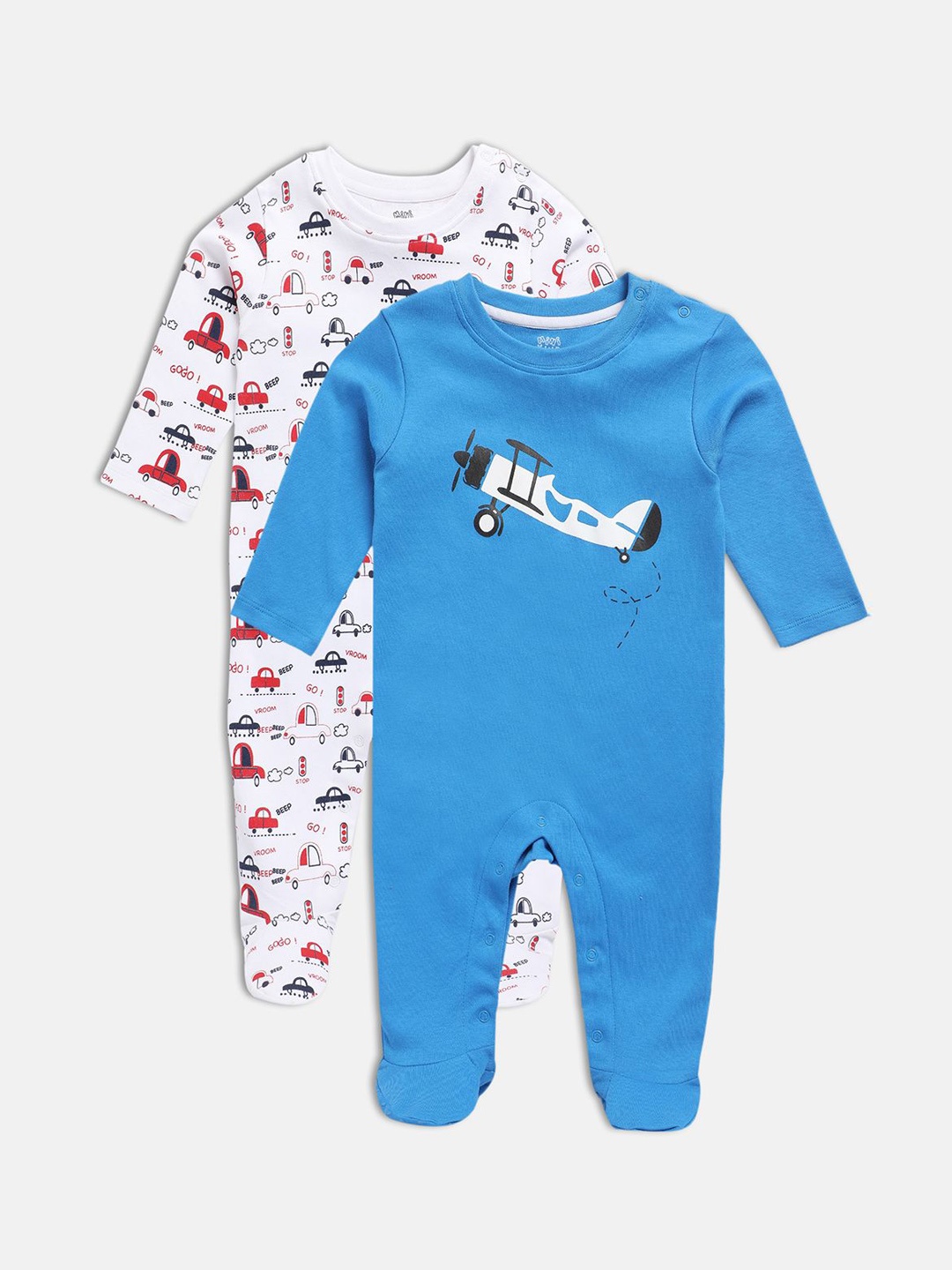 

MINI KLUB Infant Boys Pack Of 2 Printed Cotton Sleepsuits, Blue