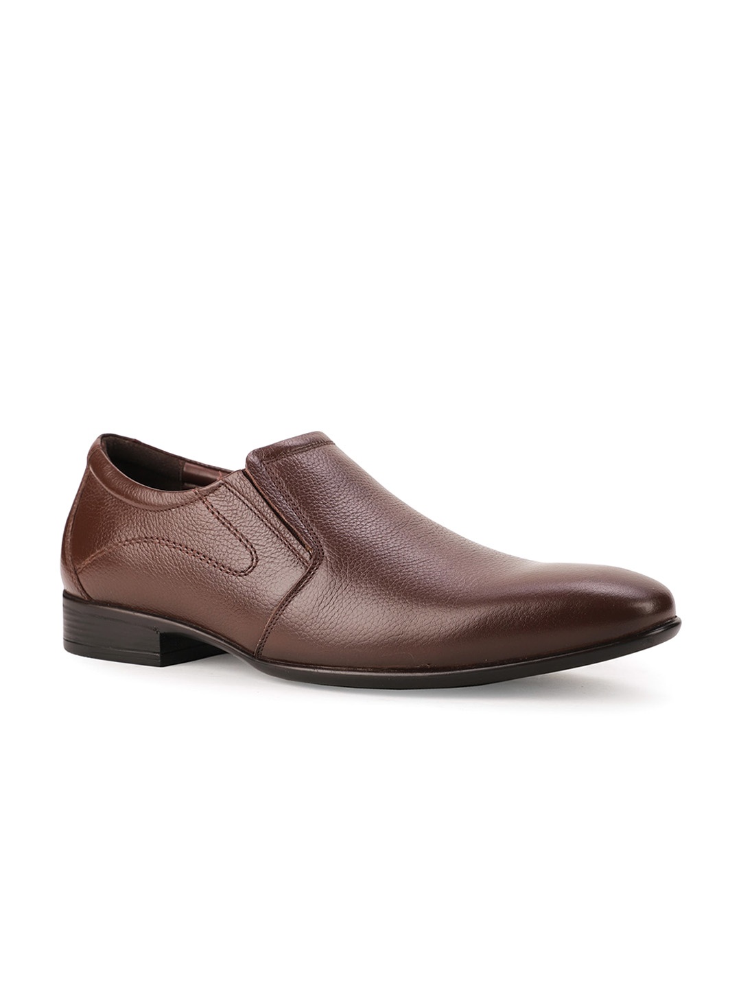 

Bata Men Textured Leather Slip-On Loafers, Brown