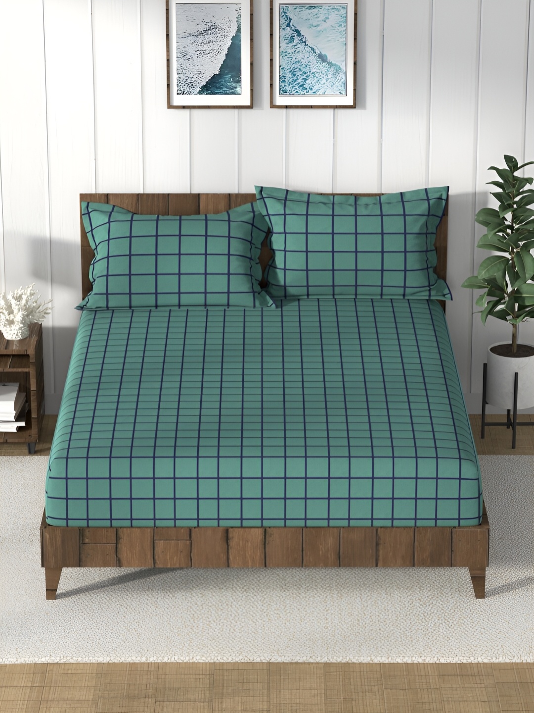 

Nautica Green Geometric 160 TC Cotton Queen Bedsheet with 2 Pillow Covers