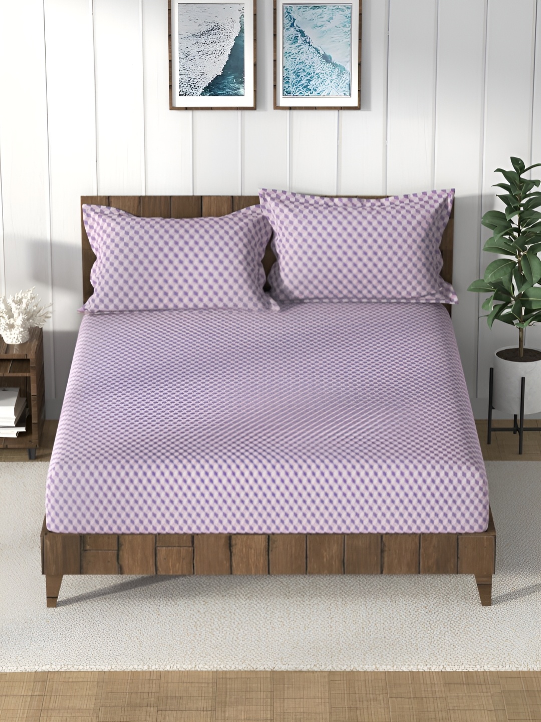 

Nautica Purple Geometric 160 TC Cotton Queen Bedsheet with 2 Pillow Covers