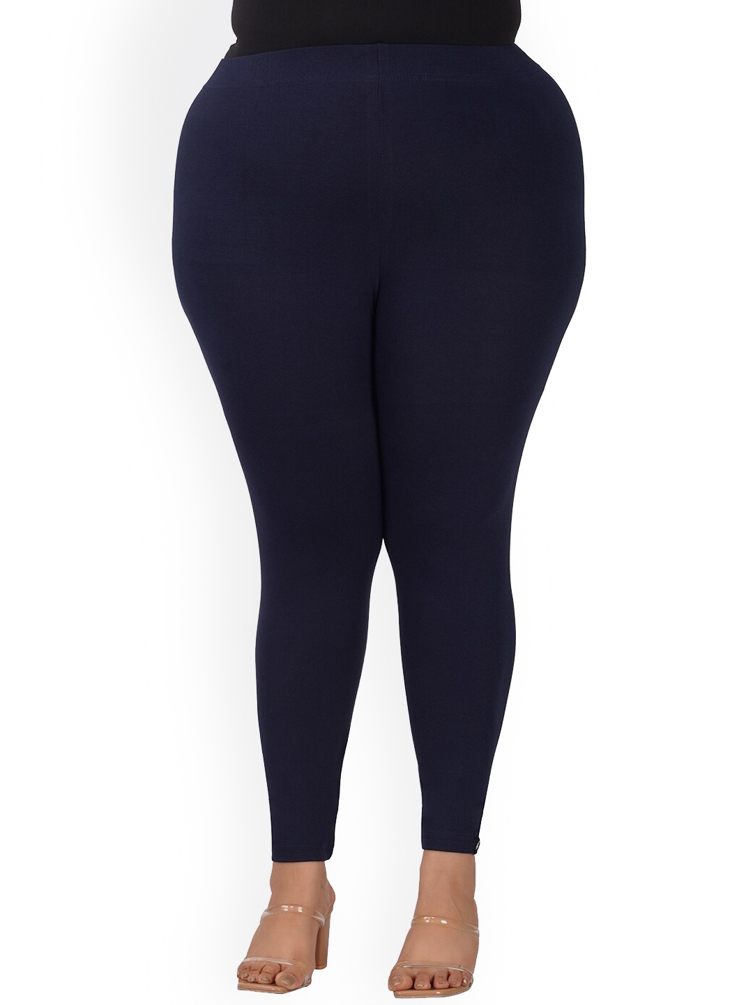 indian flower Plus Size Ankle Length Leggings, Navy blue